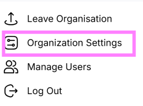 The Organization Settings menu item